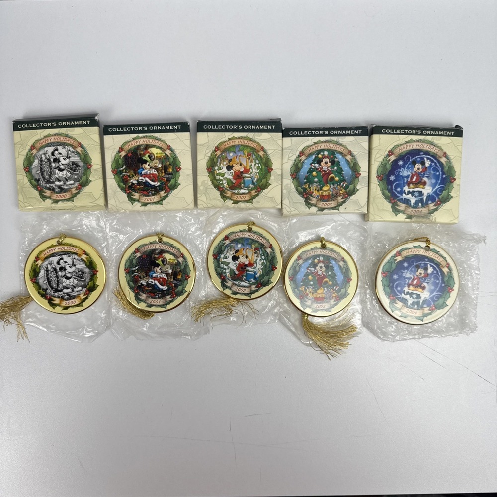 Disney Parks Happy Holidays Collector‎ Set 2000–2004 Mickey Minnie Boxed